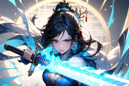 20337-3383128742-(masterpiece_1.2),best quality,Chinese style,_1girl,weapon,sword,solo,hair ornament,holding weapon,glowing,.png